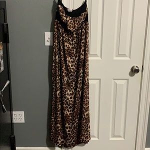 Strapless animal print maxi dress.